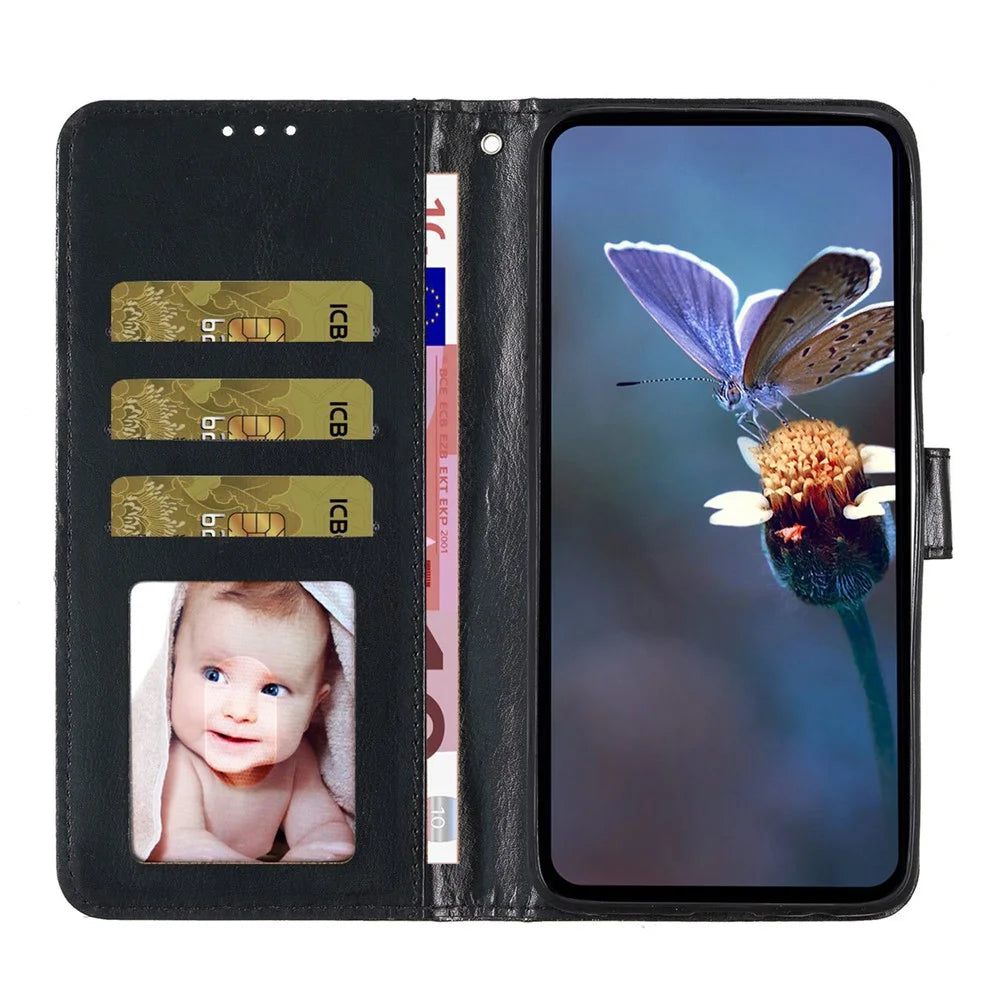 For iPhone 17e / 16e Wallet Case Glitter Anti-Scratch Leather Phone Cover Stand - Black - 3