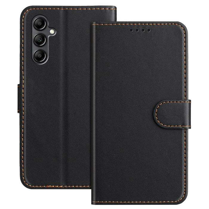 For Samsung Galaxy A15 4G / Galaxy A15 5G Leather Case Wallet Stand Solid Color Anti Drop Phone Cover - Black - 1