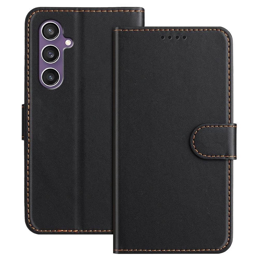 For Samsung Galaxy S23 FE Leather Case Wallet Stand Solid Color Anti Drop Phone Cover - Black - 1