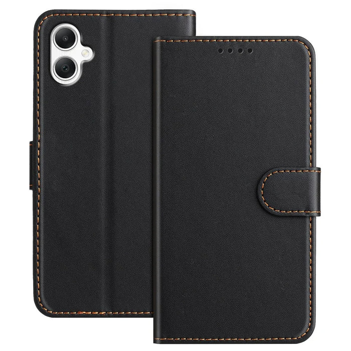 For Samsung Galaxy A06 4G Leather Case Wallet Stand Solid Color Anti Drop Phone Cover - Black - 1