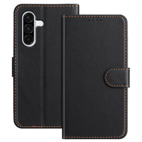 For Samsung Galaxy A36 5G Leather Case Wallet Stand Solid Color Anti Drop Phone Cover - Black - 1
