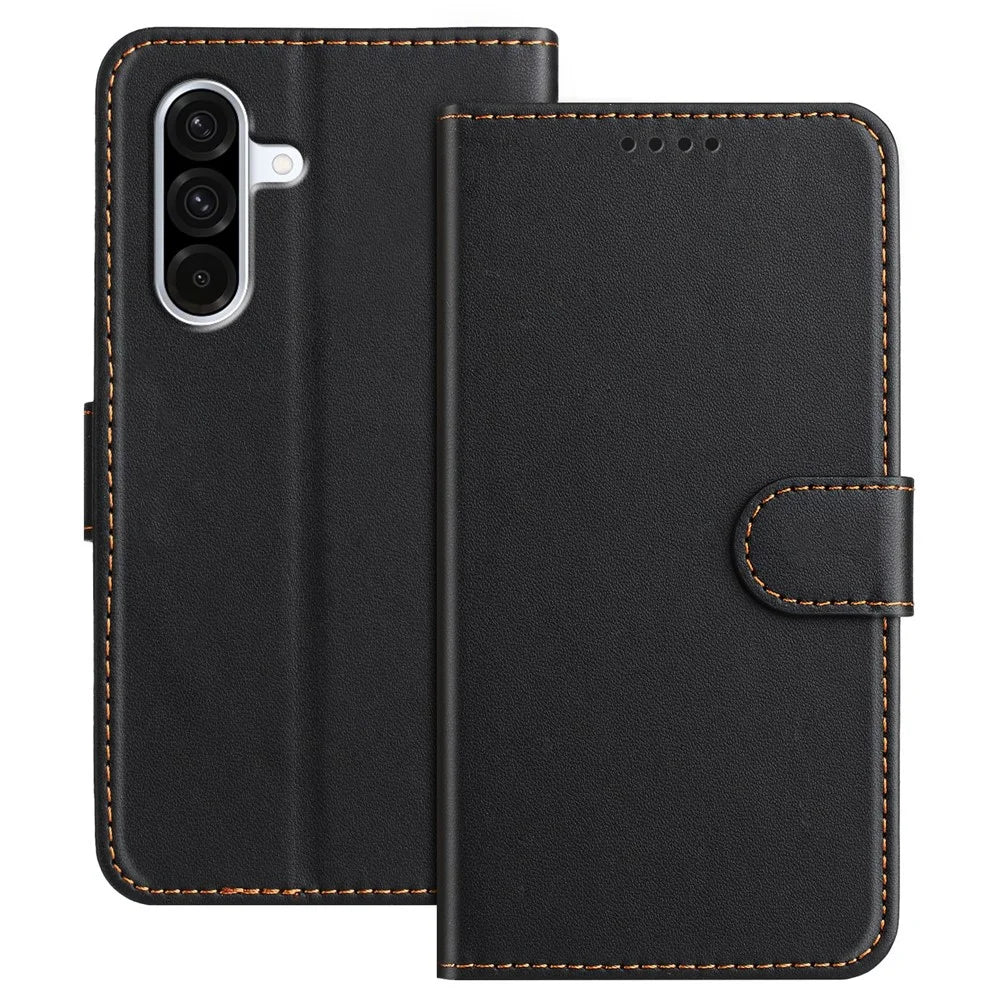 For Samsung Galaxy A36 5G Leather Case Wallet Stand Solid Color Anti Drop Phone Cover - Black - 1