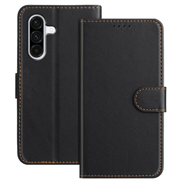 For Samsung Galaxy A36 5G Leather Case Wallet Stand Solid Color Anti Drop Phone Cover - Black - 1