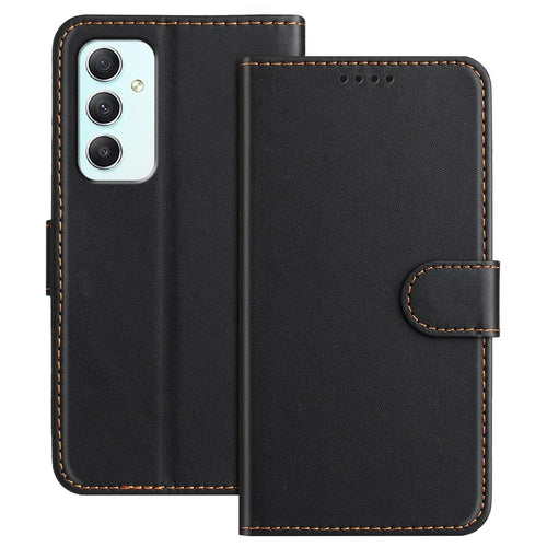 For Samsung Galaxy A35 5G Leather Case Wallet Stand Solid Color Anti Drop Phone Cover - Black - 1