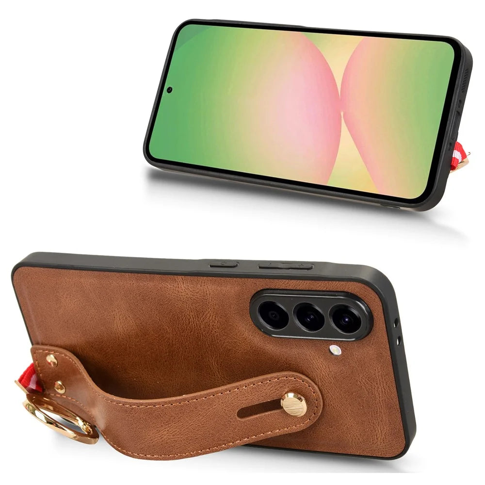 For Samsung Galaxy A56 5G Case Wristband Kickstand Leather+PC+TPU Phone Cover with Bottle Opener - Brown - 2