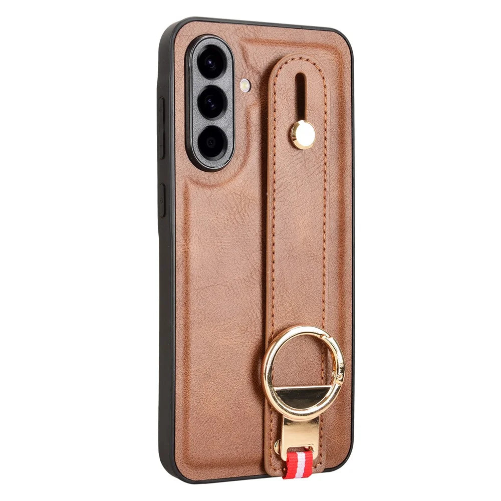 For Samsung Galaxy A56 5G Case Wristband Kickstand Leather+PC+TPU Phone Cover with Bottle Opener - Brown - 7