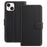For iPhone 14 Plus Leather Case Wallet Stand Solid Color Anti Drop Phone Cover - Black - 1