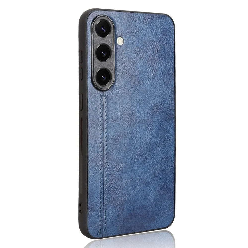 For Samsung Galaxy S25 Case Leather + TPU + PC Phone Cover Stitching Line - Blue - 1