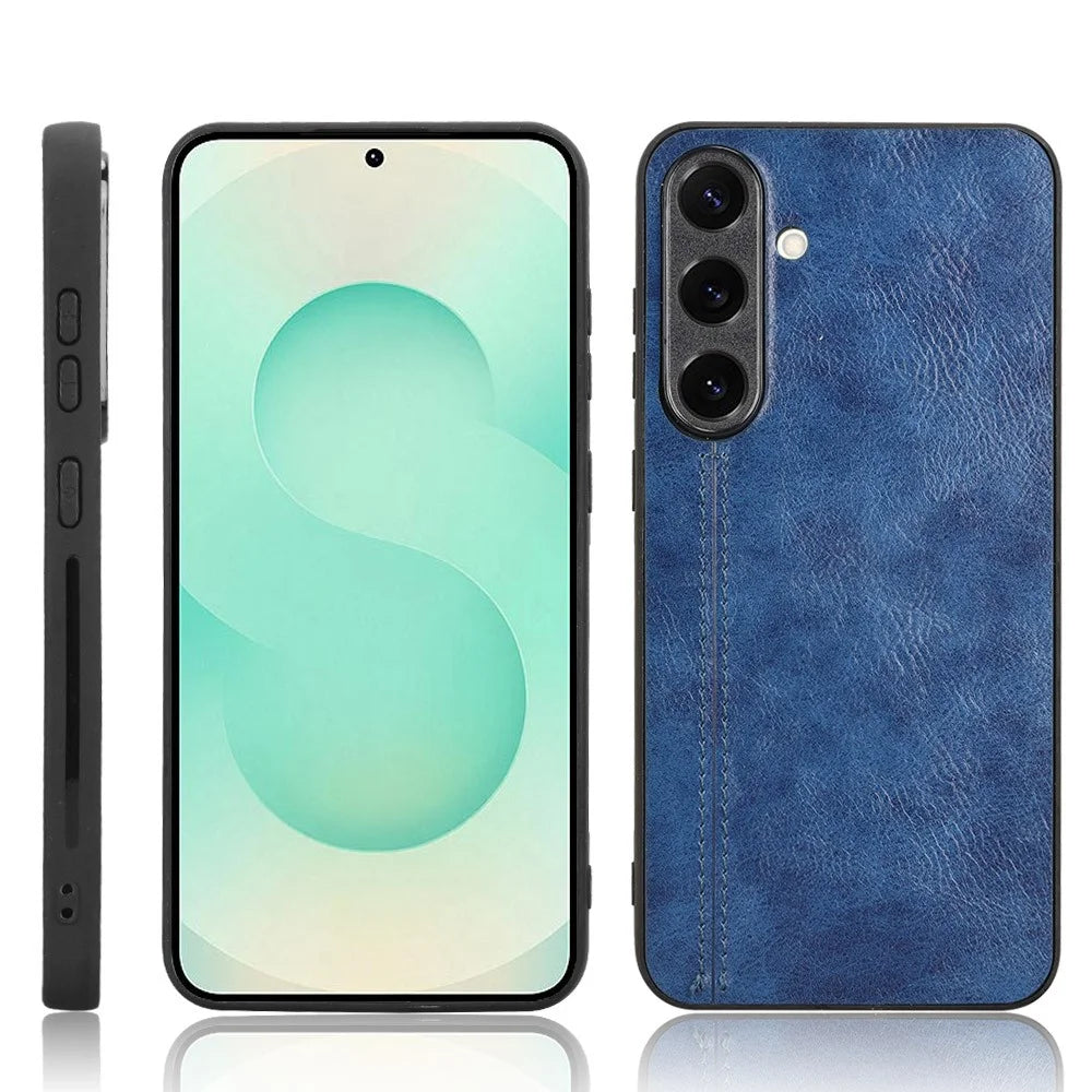 For Samsung Galaxy S25 Case Leather + TPU + PC Phone Cover Stitching Line - Blue - 6