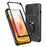 Slide Camera Protection PC + TPU Case for iPhone 14, Kickstand Full Coverage Phone Cover with Tempered Glass Screen Film - Black - 1