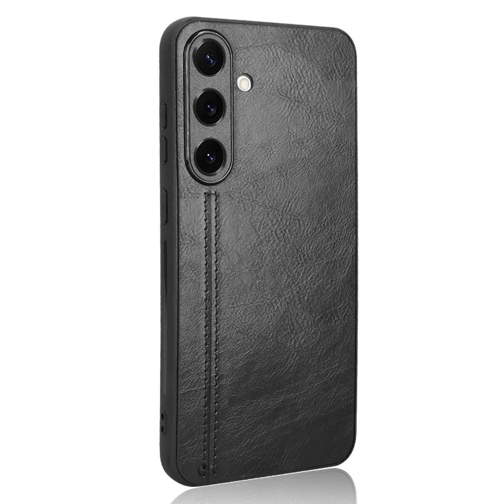 For Samsung Galaxy S25+ Case Leather + TPU + PC Phone Cover Stitching Line - Black - 1