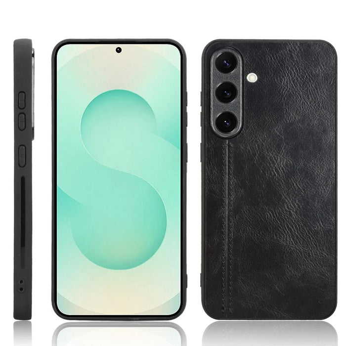 For Samsung Galaxy S25+ Case Leather + TPU + PC Phone Cover Stitching Line - Black - 6