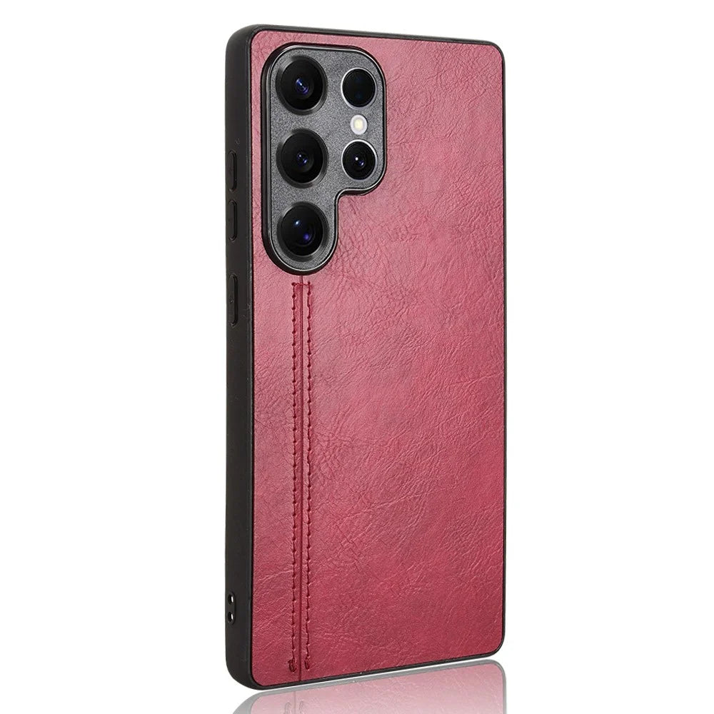 For Samsung Galaxy S25 Ultra Case Leather + TPU + PC Phone Cover Stitching Line - Red - 1
