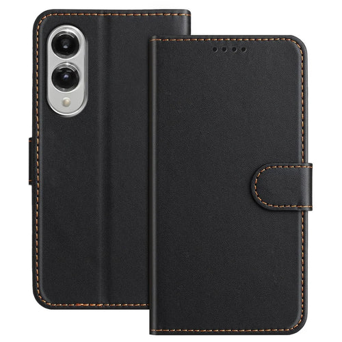 For Samsung Galaxy S25 Edge Leather Case Wallet Stand Solid Color Anti Drop Phone Cover - Black - 1