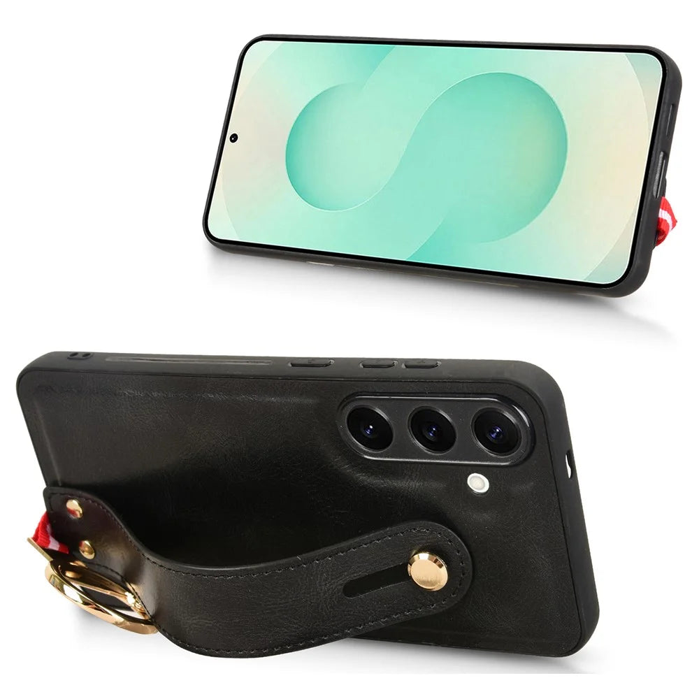 For Samsung Galaxy S25 Case Wristband Kickstand Leather + PC + TPU Phone Cover with Bottle Opener - Black - 2