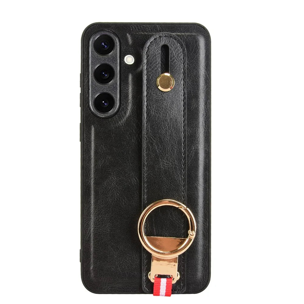 For Samsung Galaxy S25 Case Wristband Kickstand Leather + PC + TPU Phone Cover with Bottle Opener - Black - 5