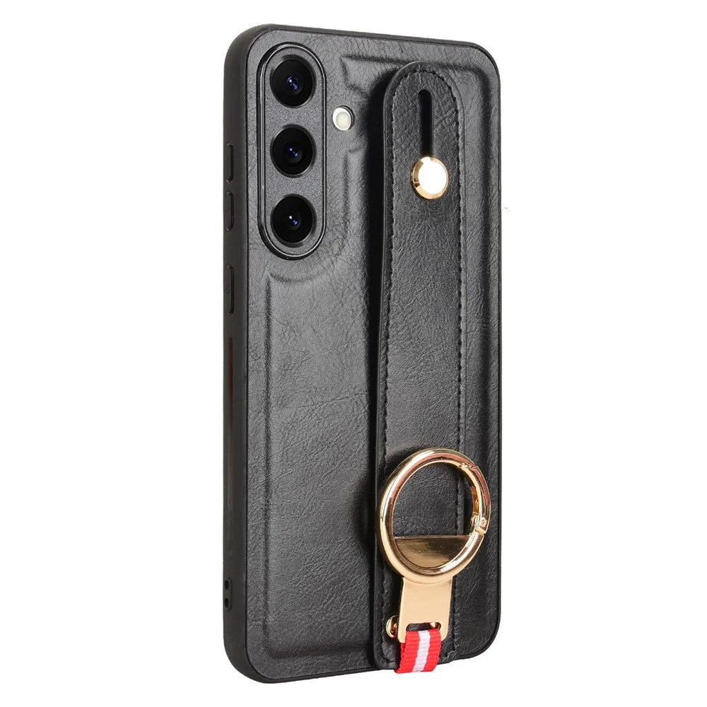 For Samsung Galaxy S25 Case Wristband Kickstand Leather + PC + TPU Phone Cover with Bottle Opener - Black - 6