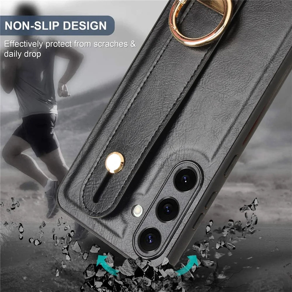 For Samsung Galaxy S25+ Case Wristband Kickstand Leather + PC + TPU Phone Cover with Bottle Opener - Black - 4