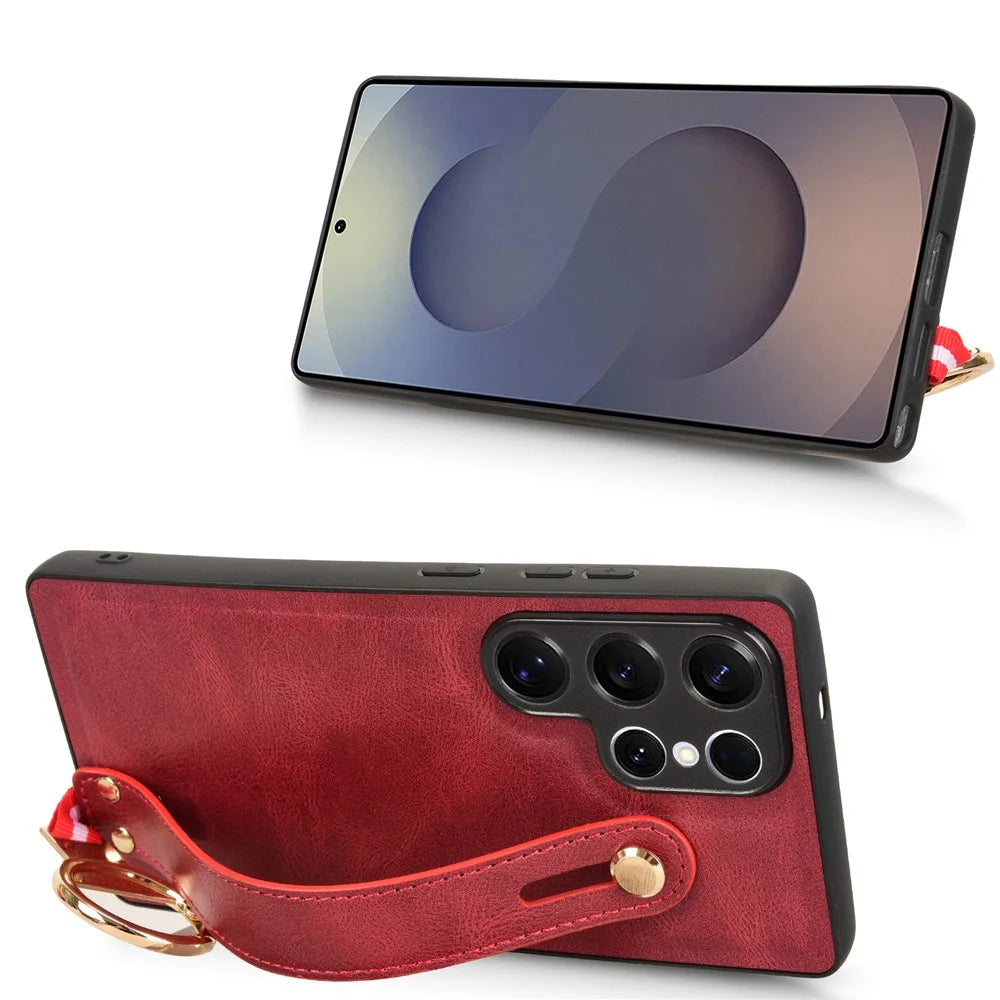 For Samsung Galaxy S25 Ultra Case Wristband Kickstand Leather + PC + TPU Phone Cover with Bottle Opener - Red - 2