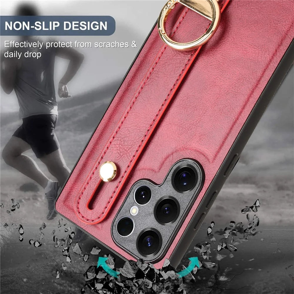 For Samsung Galaxy S25 Ultra Case Wristband Kickstand Leather + PC + TPU Phone Cover with Bottle Opener - Red - 3