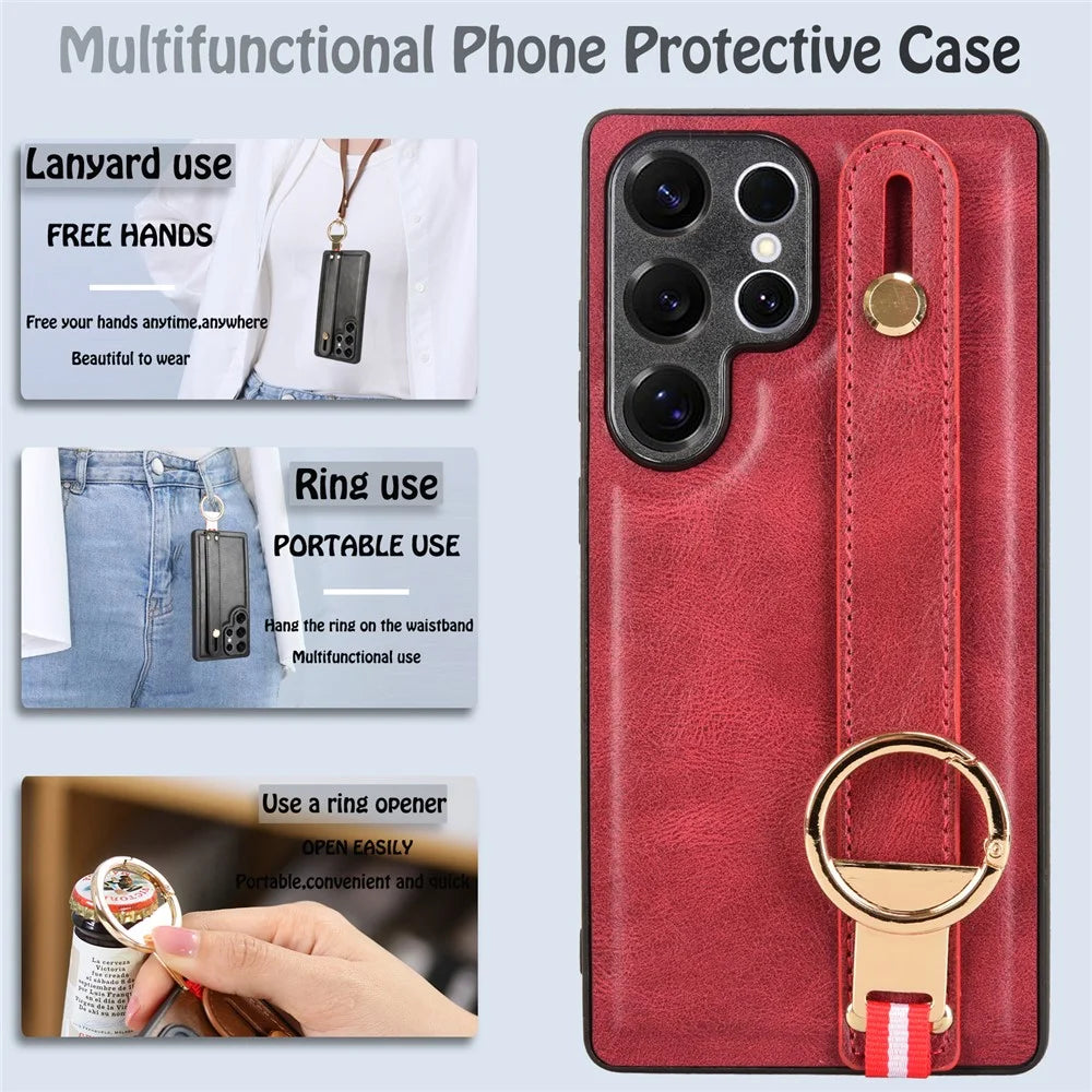 For Samsung Galaxy S25 Ultra Case Wristband Kickstand Leather + PC + TPU Phone Cover with Bottle Opener - Red - 6