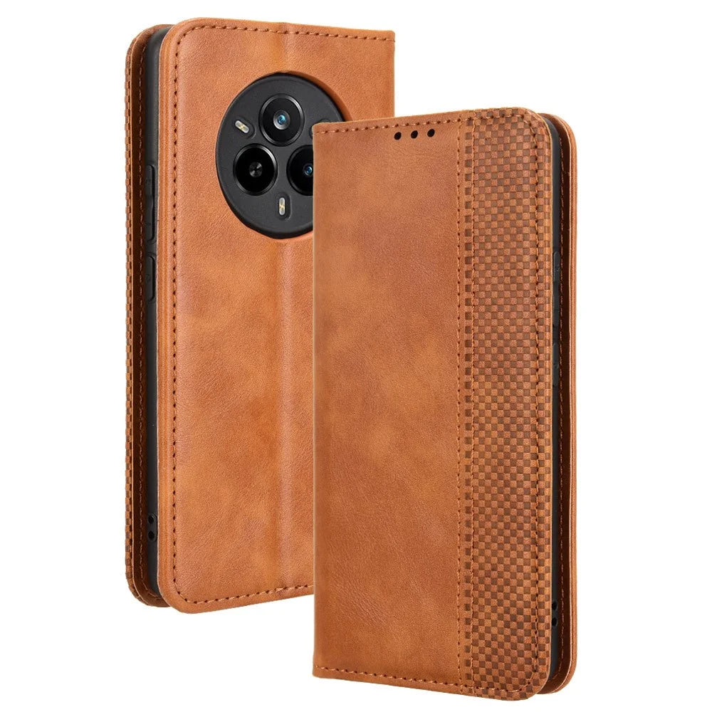 For Realme 14 Pro 5G Case Wallet Stand Retro Texture Leather Phone Cover - Brown - 1