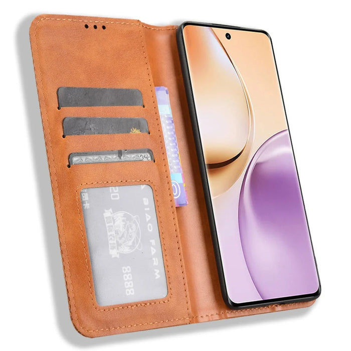 For Realme 14 Pro 5G Case Wallet Stand Retro Texture Leather Phone Cover - Brown - 2