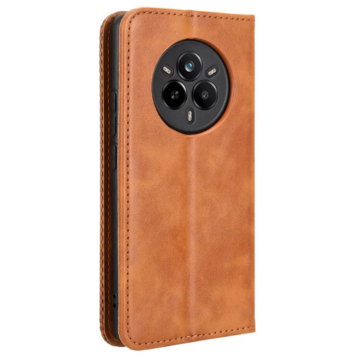 For Realme 14 Pro 5G Case Wallet Stand Retro Texture Leather Phone Cover - Brown - 7