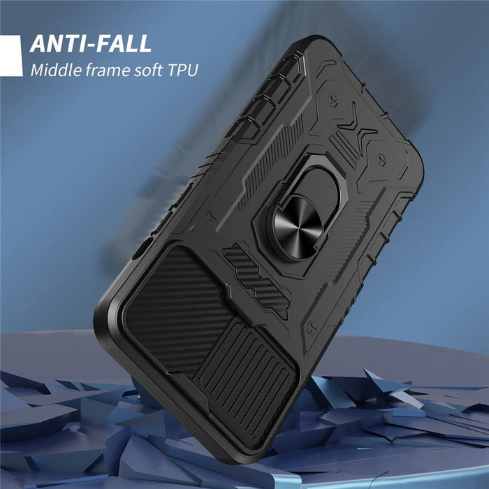 Slide Camera Protection Kickstand Case for iPhone 14 Pro, Tempered Glass Film Full Coverage PC + TPU Shockproof Phone Cover - Black - 2
