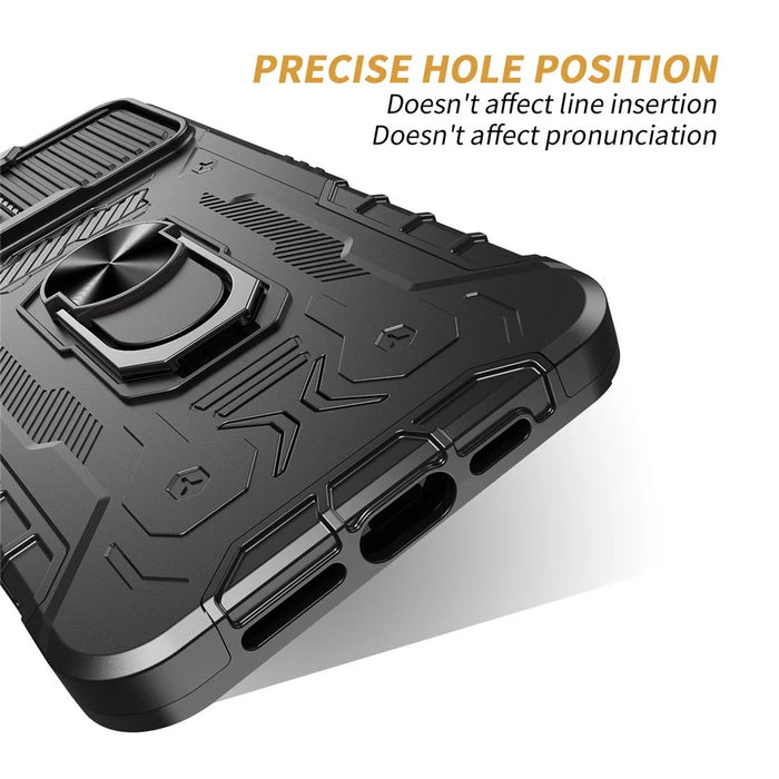 Slide Camera Protection Kickstand Case for iPhone 14 Pro, Tempered Glass Film Full Coverage PC + TPU Shockproof Phone Cover - Black - 6