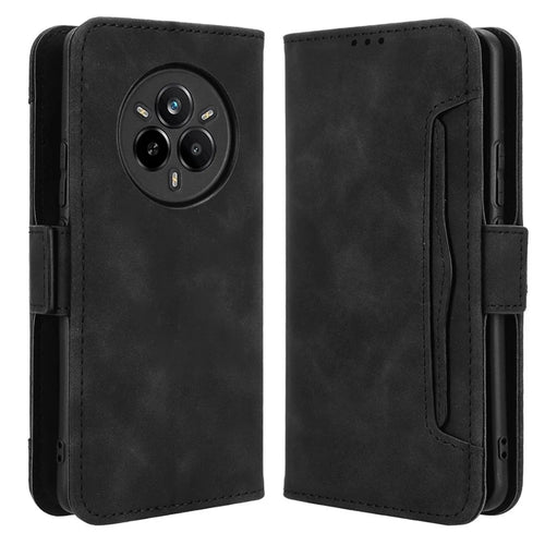 For Realme 14 Pro 5G Leather Case Phone Wallet Cover with Multiple Card Slots - Black - 1