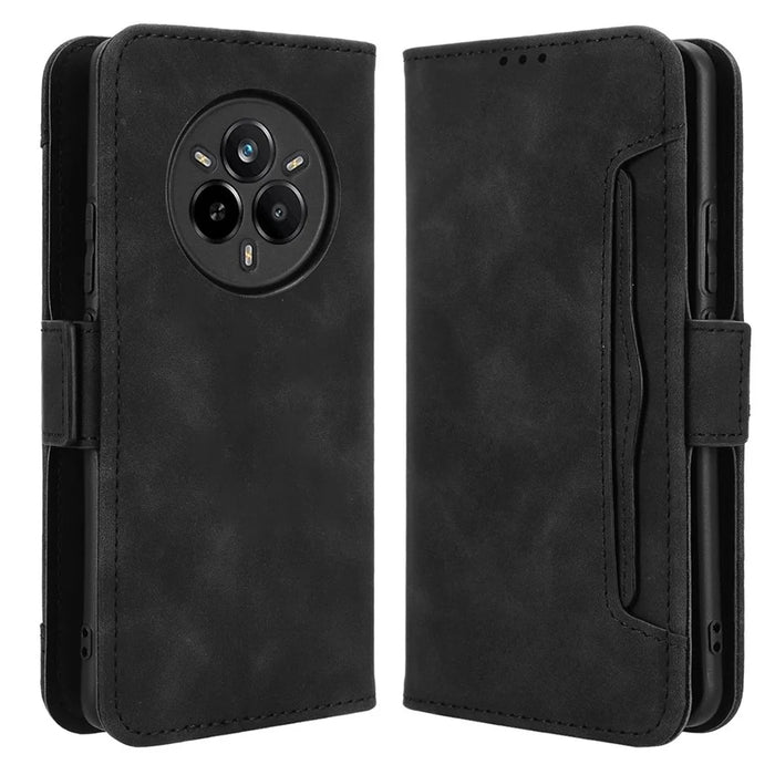 For Realme 14 Pro 5G Leather Case Phone Wallet Cover with Multiple Card Slots - Black - 1