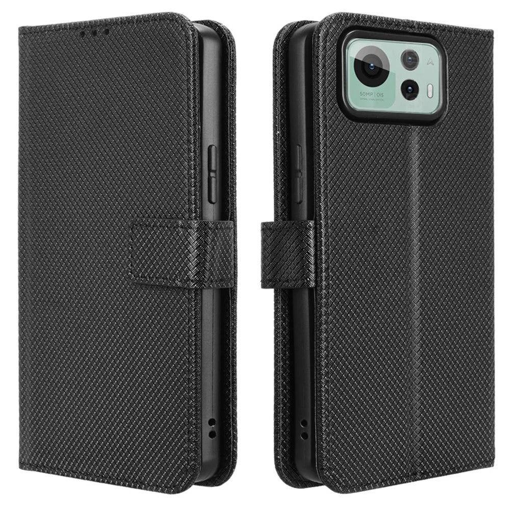 For Asus Zenfone 12 Ultra 5G Case PU Leather Diamond Texture Wallet Phone Cover - Black - 1