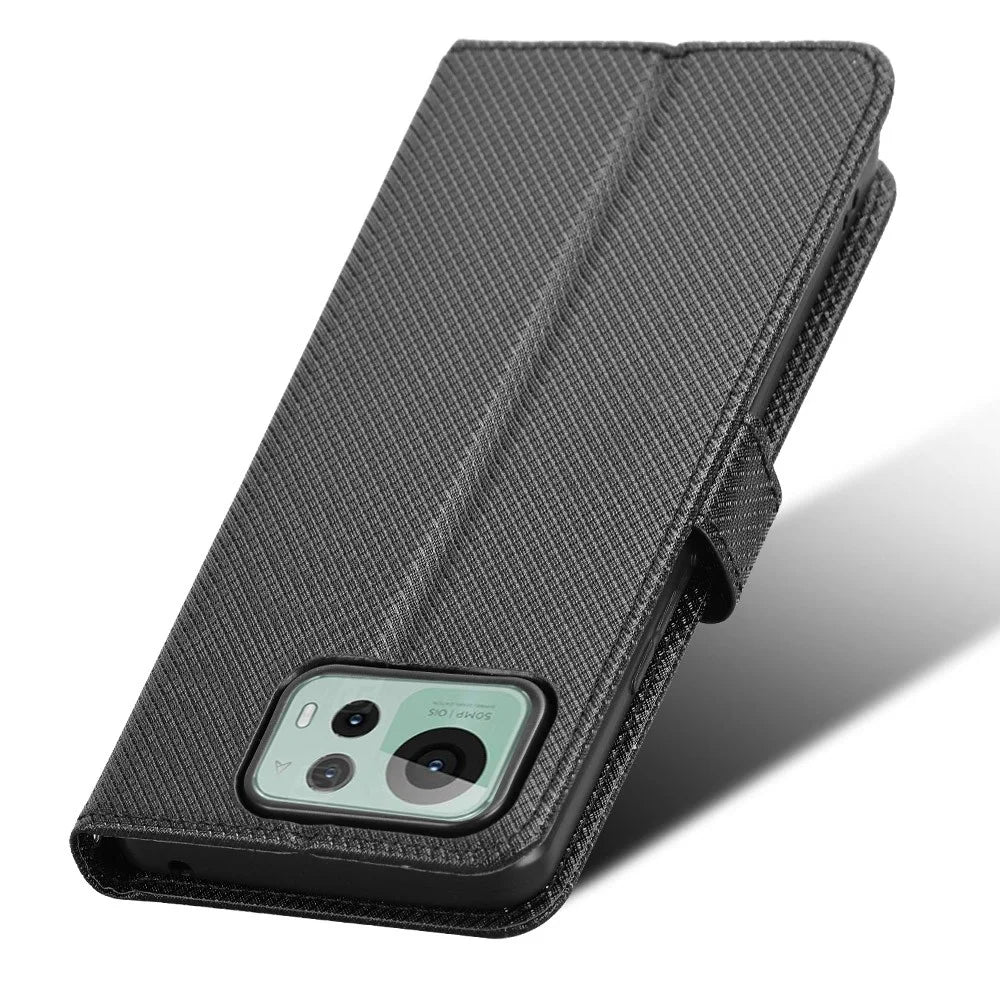 For Asus Zenfone 12 Ultra 5G Case PU Leather Diamond Texture Wallet Phone Cover - Black - 5