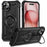 For iPhone 15 Magnetic Case Lens Kickstand PC + TPU Shockproof Phone Cover - Black - 1