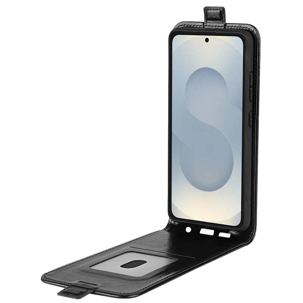 For Samsung Galaxy S25 Edge Case with Card Slots Vertical Flip Leather Phone Cover - Black - 2