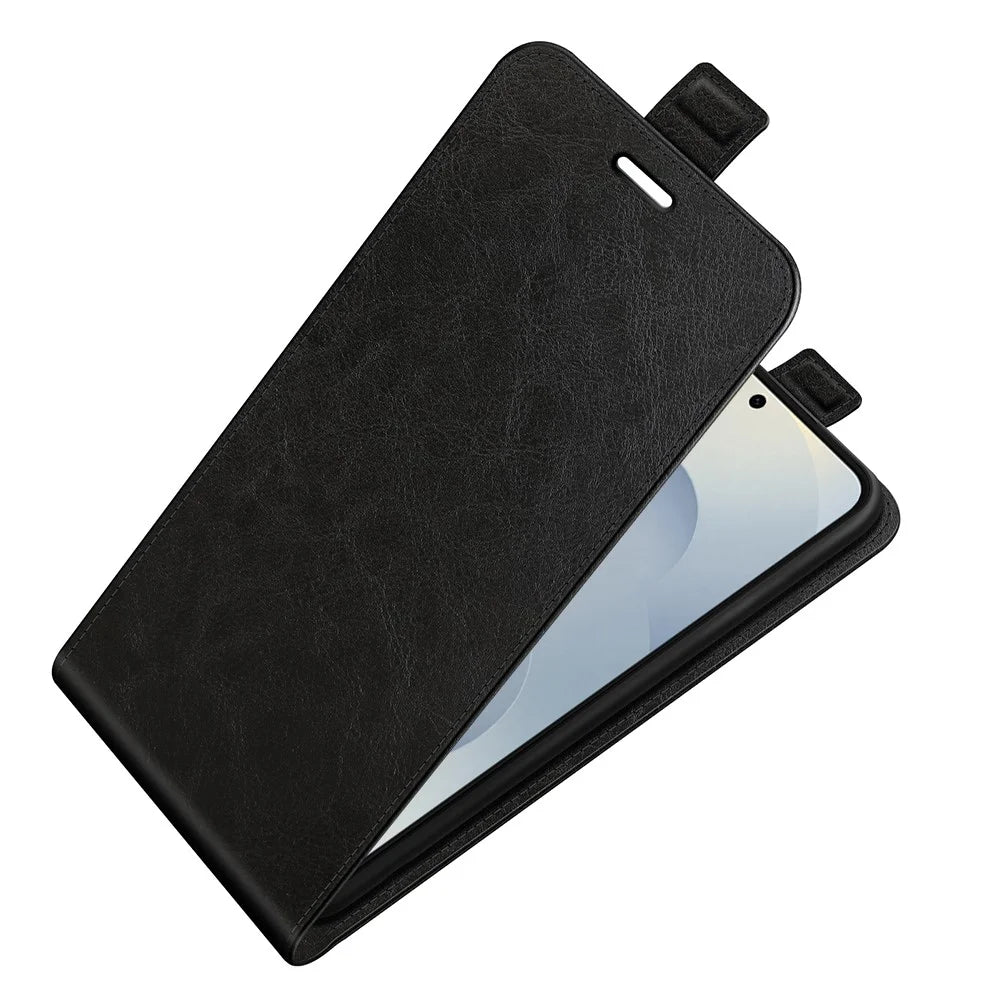 For Samsung Galaxy S25 Edge Case with Card Slots Vertical Flip Leather Phone Cover - Black - 3