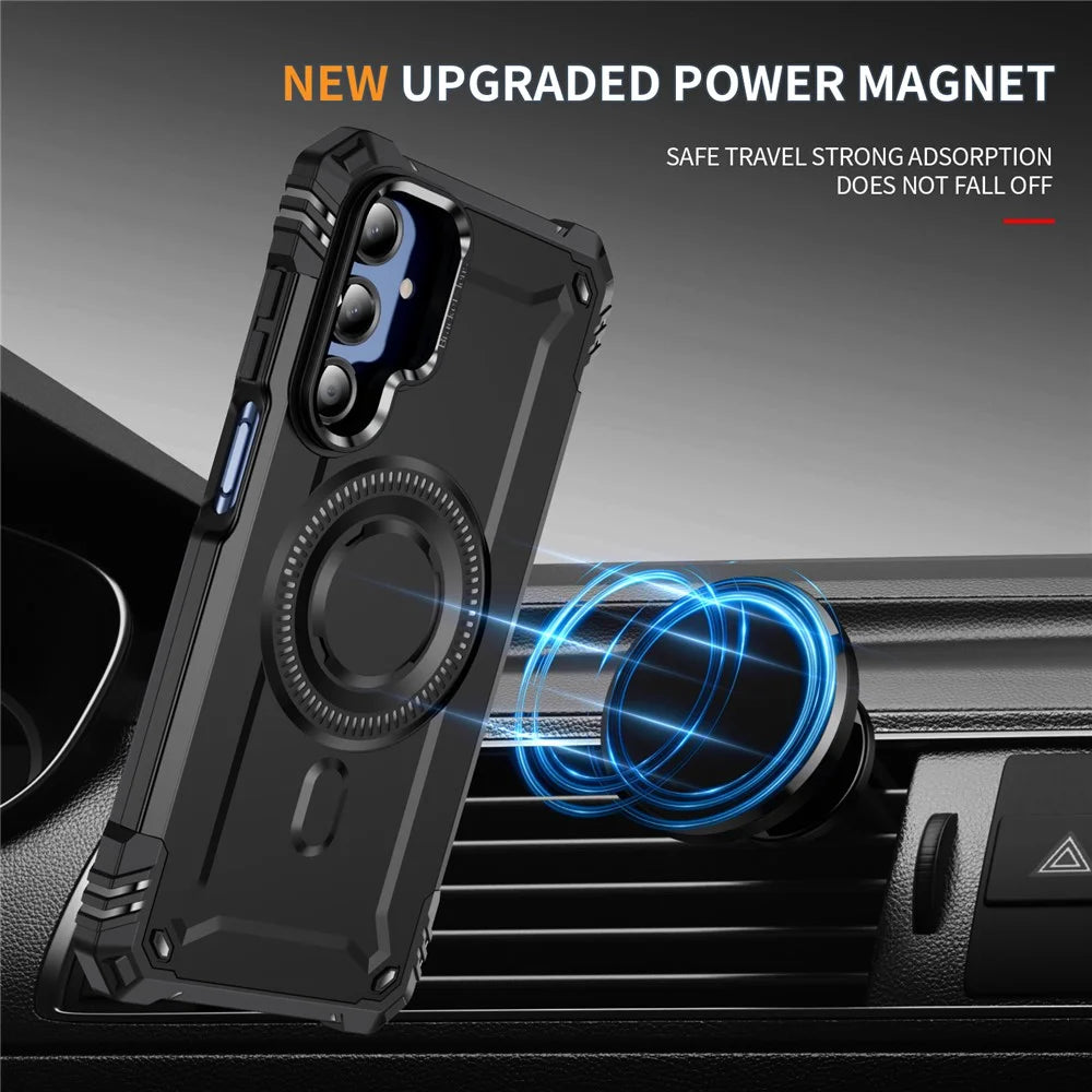 For Samsung Galaxy A16 4G / 5G Magnetic Case Lens Kickstand PC + TPU Shockproof Phone Cover - Black - 3