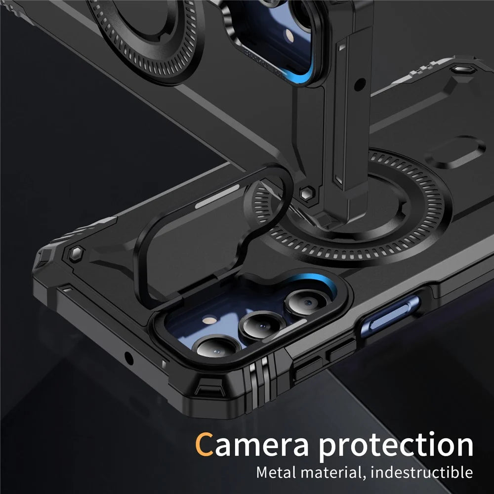 For Samsung Galaxy A26 5G Magnetic Case Lens Kickstand PC + TPU Shockproof Phone Cover - Black - 7