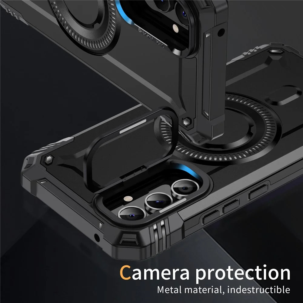 For Samsung Galaxy A56 5G Magnetic Case Lens Kickstand PC + TPU Shockproof Phone Cover - Black - 7