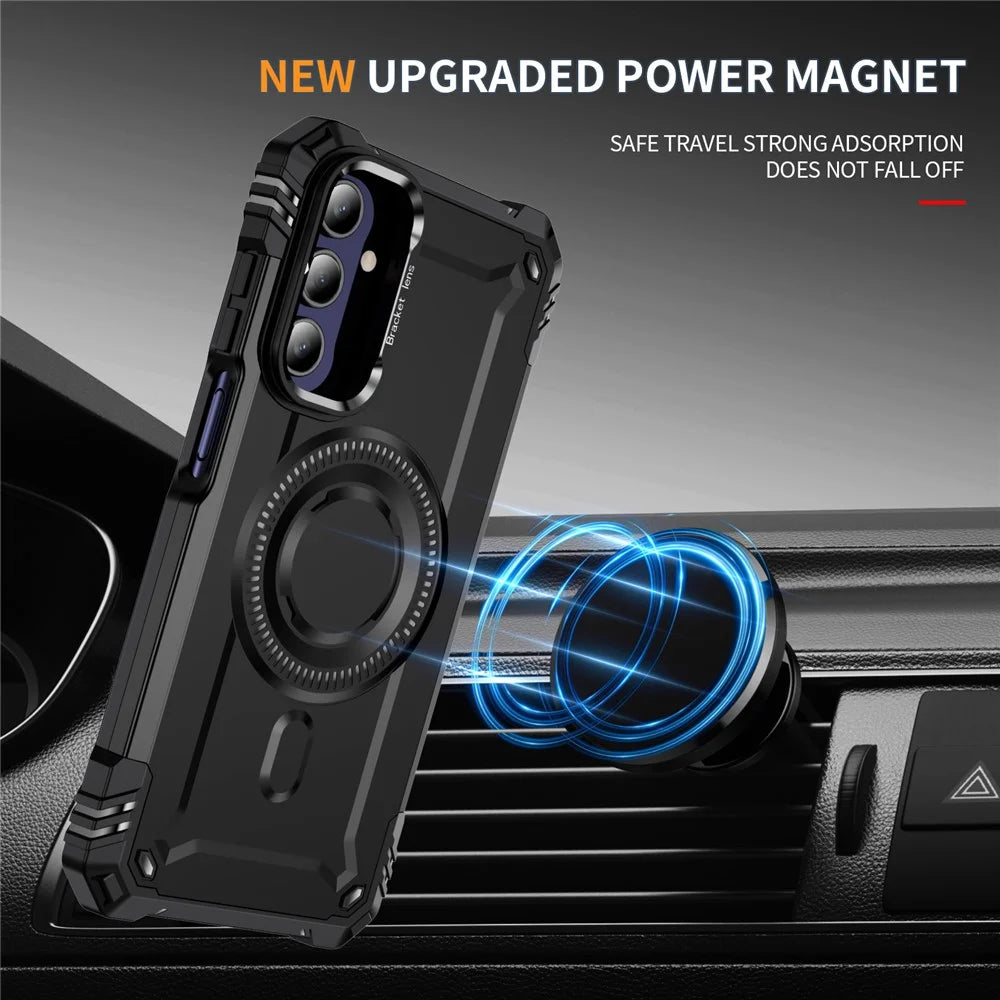 For Samsung Galaxy A15 4G / 5G Magnetic Case Lens Kickstand PC + TPU Shockproof Phone Cover - Black - 4