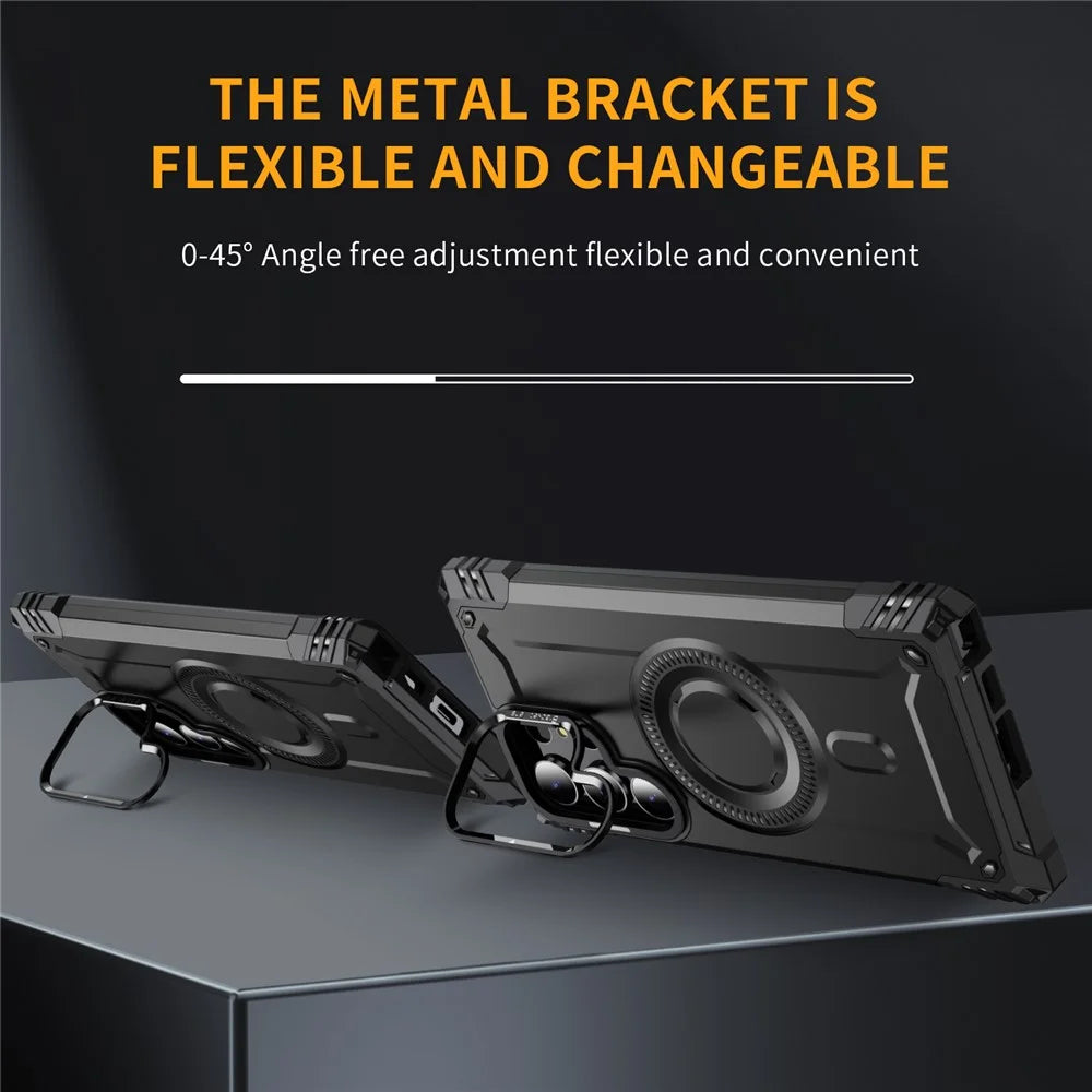 For Samsung Galaxy S23 Ultra Magnetic Case Lens Kickstand PC + TPU Shockproof Phone Cover - Black - 4