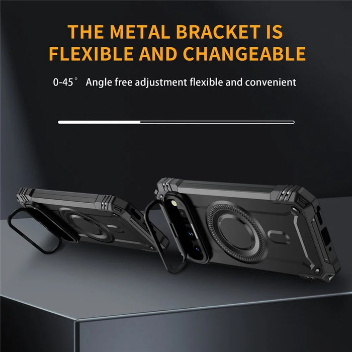 For Google Pixel 9 / 9 Pro Magnetic Case Lens Kickstand PC + TPU Shockproof Phone Cover - Black - 4