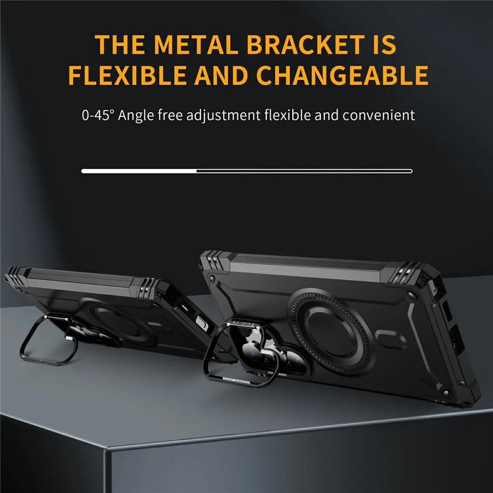 For Samsung Galaxy S24 Ultra Magnetic Case Lens Kickstand PC + TPU Shockproof Phone Cover - Black - 3