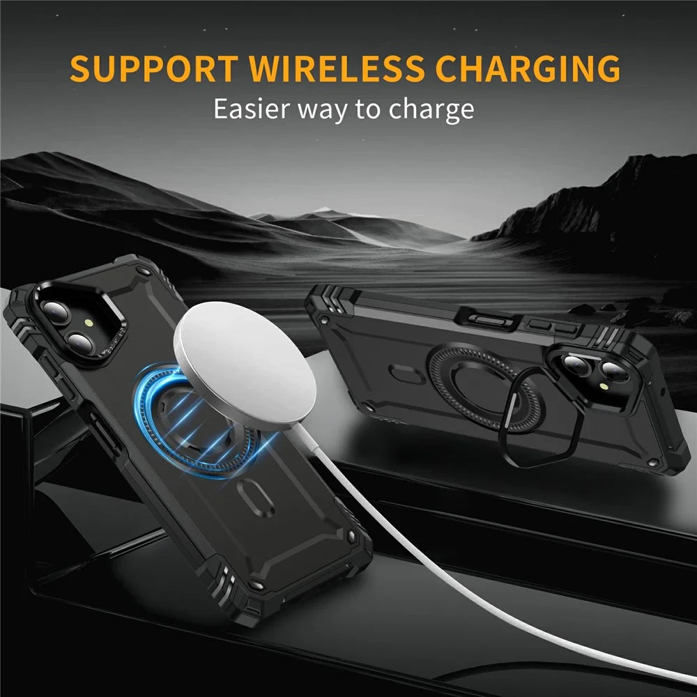 For Samsung Galaxy A06 4G Magnetic Case Lens Kickstand PC + TPU Shockproof Phone Cover - Black - 2