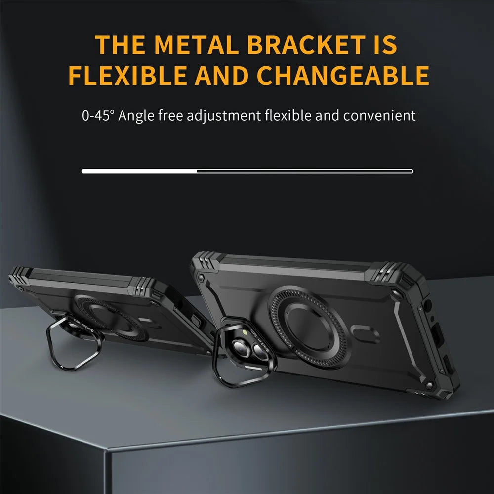 For Samsung Galaxy A06 4G Magnetic Case Lens Kickstand PC + TPU Shockproof Phone Cover - Black - 3