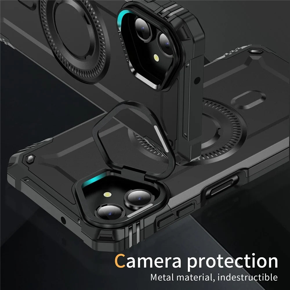 For Samsung Galaxy A06 4G Magnetic Case Lens Kickstand PC + TPU Shockproof Phone Cover - Black - 5