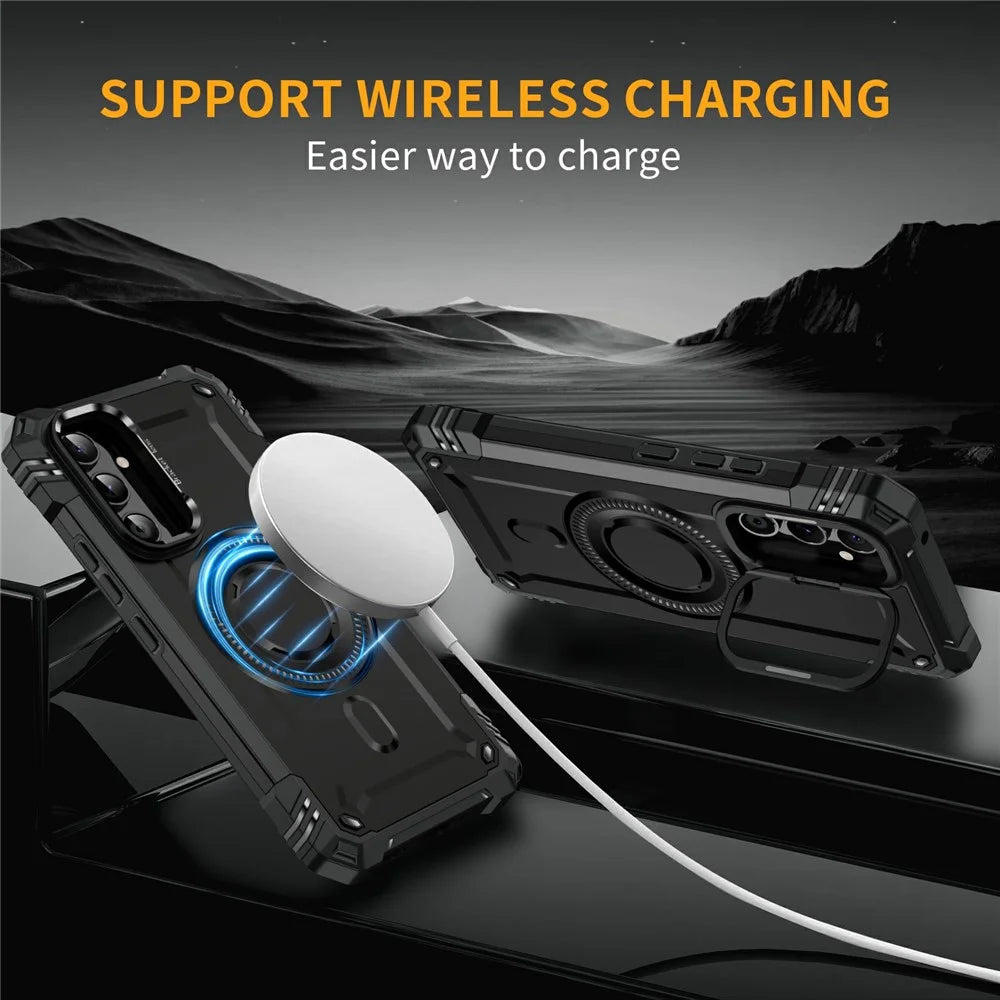 For Samsung Galaxy A54 5G Magnetic Case Lens Kickstand PC + TPU Shockproof Phone Cover - Black - 2