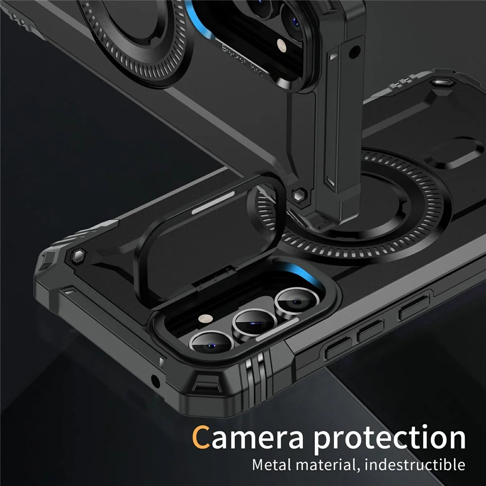 For Samsung Galaxy A54 5G Magnetic Case Lens Kickstand PC + TPU Shockproof Phone Cover - Black - 5