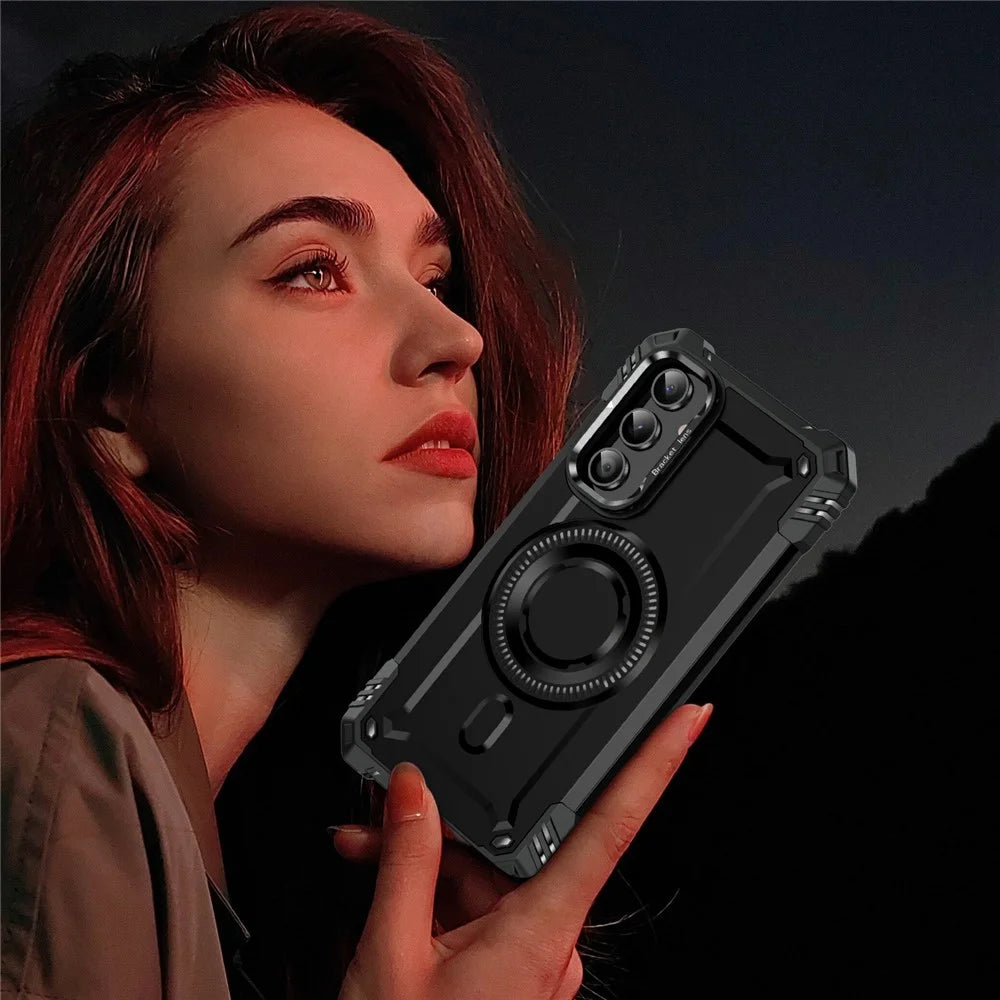 For Samsung Galaxy A54 5G Magnetic Case Lens Kickstand PC + TPU Shockproof Phone Cover - Black - 7